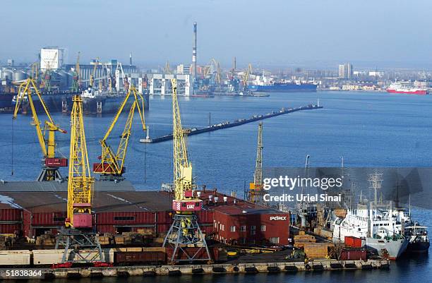 Cargo ships ply their trade, December 8, 2004 in the Ukranian port city of Odessa. Situated at the crossroads of several of the world's major trading...