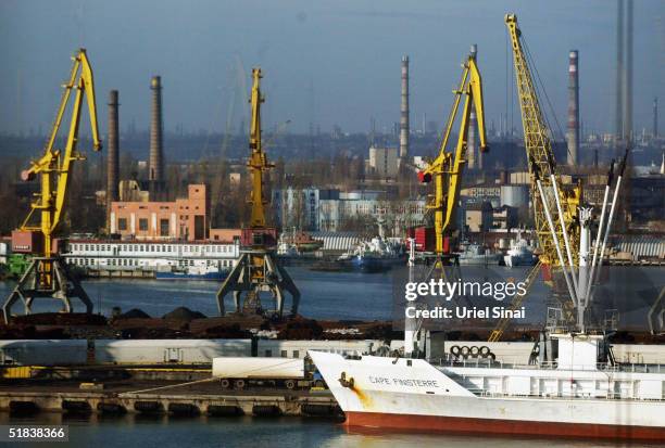 Cargo ships ply their trade, December 8, 2004 in the Ukranian port city of Odessa. Situated at the crossroads of several of the world's major trading...