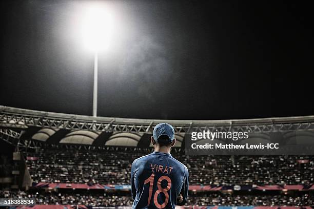 Virat Kohli of India looks on in the field during the ICC World Twenty20 India 2016 Semi-Final match between West Indies and India at the Wankhede...
