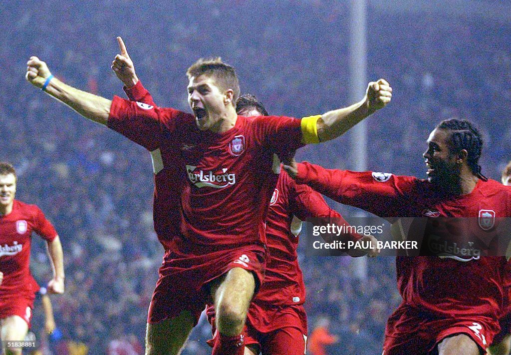 Liverpool's Steven Gerard celebrates sco