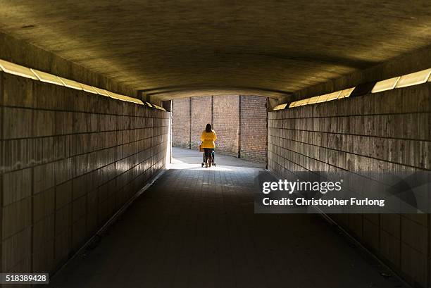 Woman walks through a subway in Port Talbot on March 31, 2016 in Port Talbot, Wales. Indian owners Tata Steel has put its British business up for...