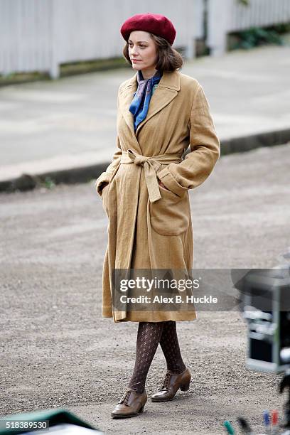 Marion Cotillard seen filming scenes for 'Five Seconds Of Silence' in Hampstead on March 31, 2016 in London, England.