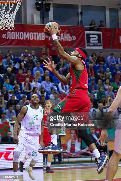 Malcom Delaney, #0 of Lokomotiv Kuban Krasnodar in action during the 2015-2016 Turkish Airlines Euroleague Basketball Top 16 Round 13 game between...