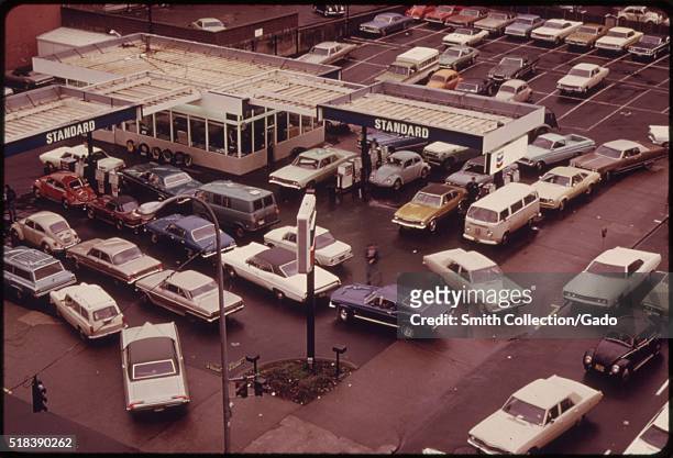 Bird's Eye View of an Average Gas Station in Portland During the Early Morning Hours of Pumping. Image courtesy National Archives, 1973. .