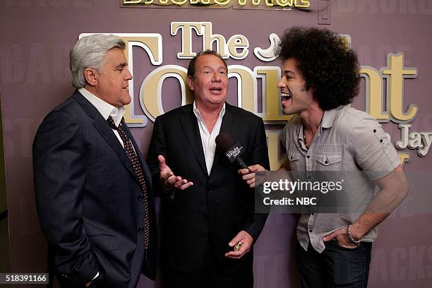 Episode 4249 -- Pictured: Host Jay Leno, actor Garry Shandling during an interview with Bryan Branly backstage on May 9, 2012 --