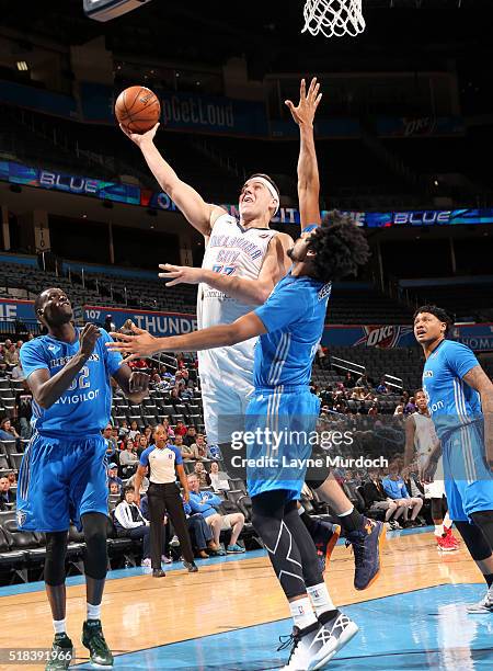 Mitch McGary of the Oklahoma City Blue drives against the Texas Legends during an NBA D-League game on March 25, 2016 at the Chesapeake Energy Arena...