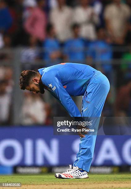 Virat Kohli of India looks dejected after West Indies hit the winning runs during the ICC World Twenty20 India 2016 Semi Final match between West...