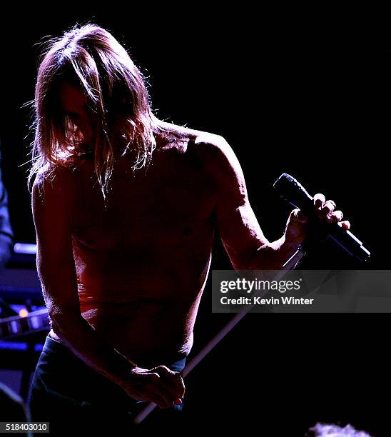 Singer Iggy Pop performs at the Teragram Ballroom for The Post Pop Depression Tour on March 9, 2016 in Los Angeles, California.