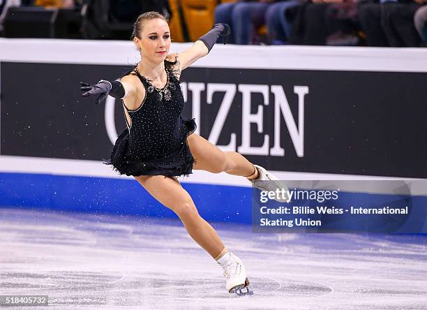 Nathalie Weinzierl of Germany competes during Day 4 of the ISU World Figure Skating Championships 2016 at TD Garden on March 31, 2016 in Boston,...