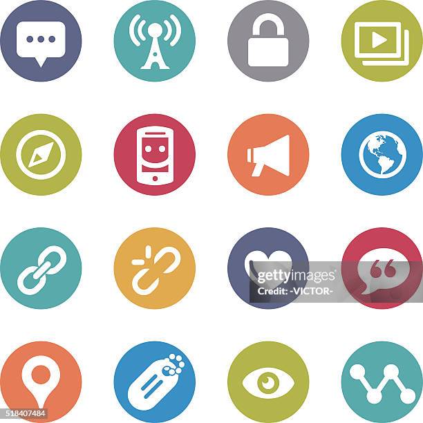 social communication icons - circle series - accurate world map vector stock illustrations