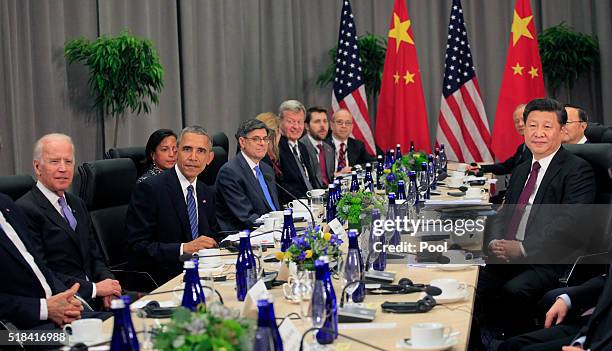 President Barack Obama holds a bilateral with President Xi Jinping of China at the Nuclear Security Summit March 31, 2016 in Washington, DC. World...