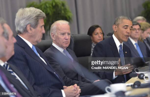 Vice President Joe Biden and Secretary of State John Kerry take part in a bilateral meeting between US President Barack Obama and China's President...