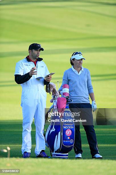 Gwladys Nocera of France prepares to play her third shot at the par 5, second hole during the first round of the 2016 ANA Inspiration at Mission...