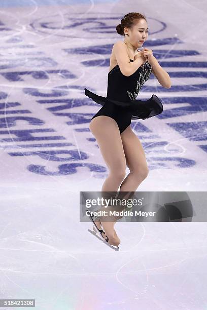 So Youn Park of Korea skates in the Ladies Short Program during Day 4 of the ISU World Figure Skating Championships 2016 at TD Garden on March 31,...