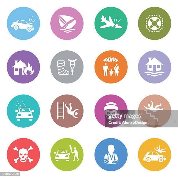 insurance icon set - falling down stairs stock illustrations