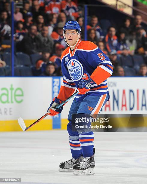 Mark Fayne of the Edmonton Oilers skates during a game against the Nashville Predators on March 14, 2016 at Rexall Place in Edmonton, Alberta, Canada.