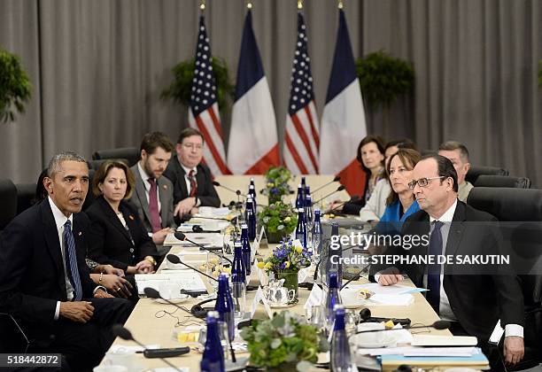 President Barack Obama speaks during a bilateral meeting with French President Francois Hollande on the sidelines of the Nuclear Security Summit at...