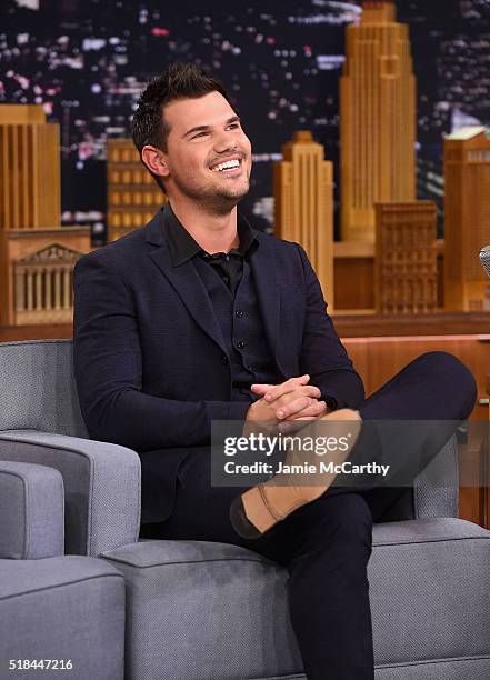 Taylor Lautner visit's "The Tonight Show Starring Jimmy Fallon" at NBC Studios on March 31, 2016 in New York City.