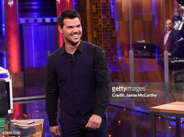 Taylor Lautner visit's "The Tonight Show Starring Jimmy Fallon" at NBC Studios on March 31, 2016 in New York City.