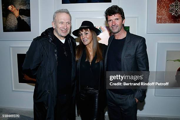 Stylist Jean-Paul Gaultier, Babeth Djian and CEO of Mazarine Group and Founder of 'Studio des Acacias' Paul-Emmanuel Reiffers attend the 'Guy Bourdin...