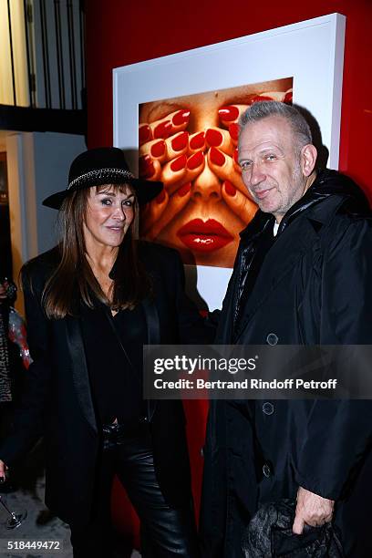 Babeth Djian and Stylist Jean-Paul Gaultier attend the 'Guy Bourdin - Portraits' - Exhibition Opening and Cocktail at Studio des Acacias on March 31,...