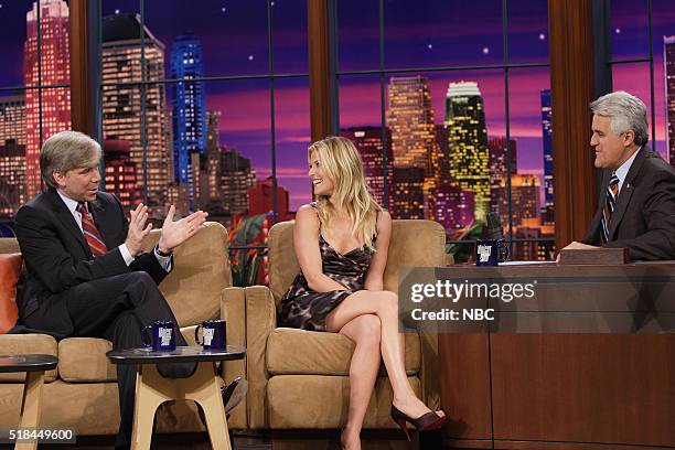 Episode 3233-- Pictured: Journalist David Gregory and actress Ali Larter during an interview with host Jay Leno on October 13, 2006 --