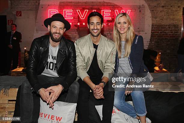 Tewe Maas , Sami Slimani and Laura Rosati attend the REVIEW by Sami Slimani Capsule Collection launch party on March 31, 2016 in Duesseldorf, Germany.