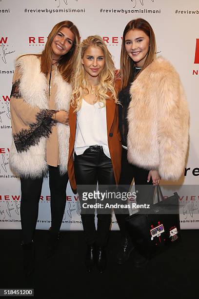 Farina Opoku, Caro Daur and Stefanie Giesinger attend the REVIEW by Sami Slimani Capsule Collection launch party on March 31, 2016 in Duesseldorf,...