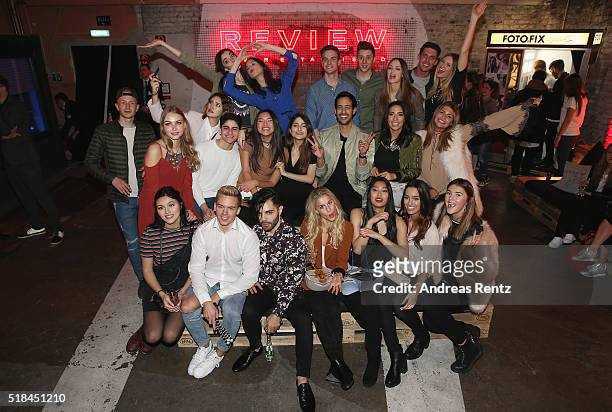 Sami Slimani poses for a team photo with online influencer during the REVIEW by Sami Slimani Capsule Collection launch party on March 31, 2016 in...