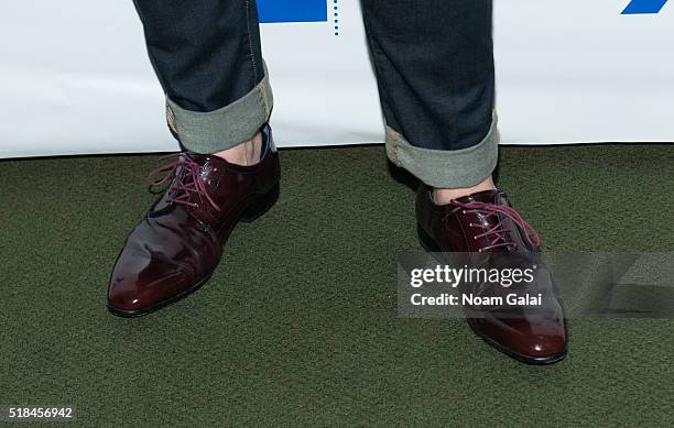 Actor Kristian Bruun, shoe detail, attends 92nd Street Y's "Orphan Black" panel at 92nd Street Y on March 31, 2016 in New York City.