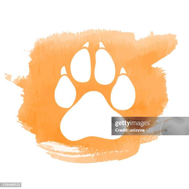 footmark icon with watercolor patch - dog paw stock illustrations