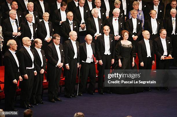 All the Nobel Laureates attend the awarding ceremony of the Nobel Prizes at the Concert Hall on December 10, 2004 in Stockholm, Sweden. The prizes...