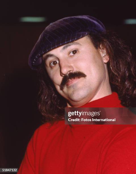 American comedian Gallagher, famous for his watermelon smashing, poses outside the Shrine Auditorium before the 1980 Grammy Awards, Los Angeles,...