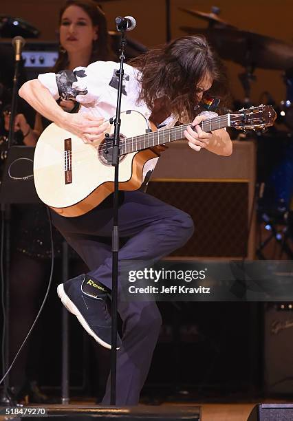 Eugene Hutz of Gogol Bordello performs "Breaking Glass" onstage at Michael Dorf Presents - The Music of David Bowie at Carnegie Hall at Carnegie Hall...