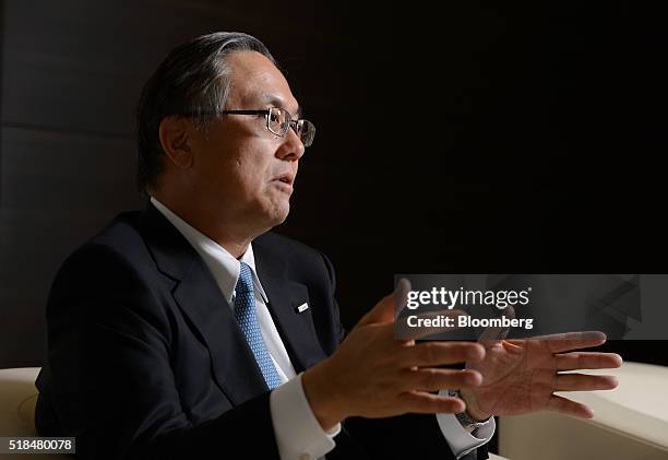Takeshi Kunibe, chairman of Japanese Bankers Association and president of Sumitomo Mitsui Banking Corp., speaks during an interview in Tokyo, Japan,...