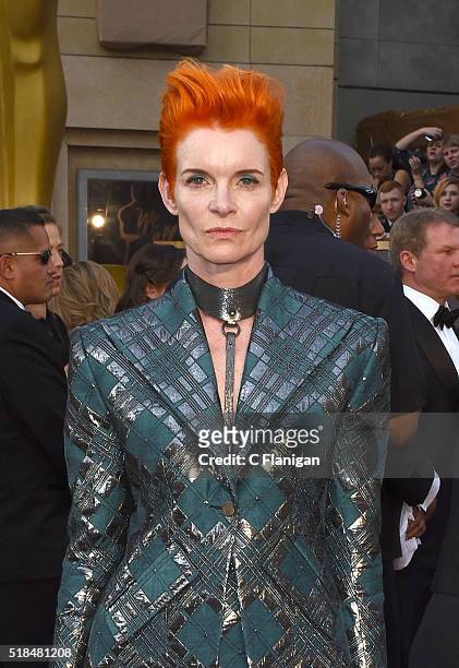 Costume designer Sandy Powell attends the 88th Annual Academy Awards at Hollywood & Highland Center on February 28, 2016 in Hollywood, California.