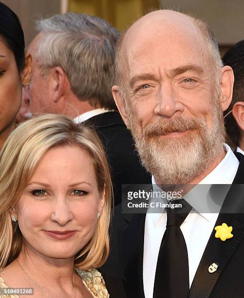 Actors J.K. Simmons and Michelle Schumacher attend the 88th Annual Academy Awards at Hollywood & Highland Center on February 28, 2016 in Hollywood,...
