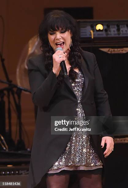 Ann Wilson of Heart reforms "Lets Dance" onstage at Michael Dorf Presents - The Music of David Bowie at Carnegie Hall at Carnegie Hall on March 31,...