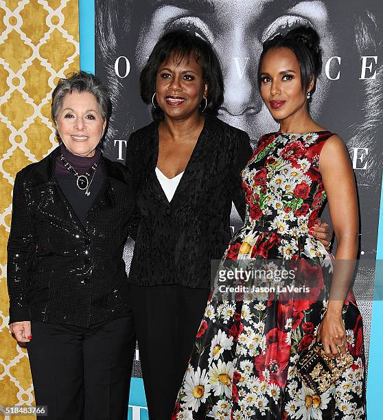 Senator Barbara Boxer, Anita Hill and actress Kerry Washington attend the premiere of "Confirmation" at Paramount Theater on the Paramount Studios...