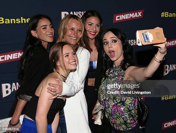 Actresses Cherie Jimenez, Ryann Shane, Tanya Clarke, Ana Ayora and Eliza Dushku pose for a selfie at the premiere of Cinemax's "Banshee" 4th Season...