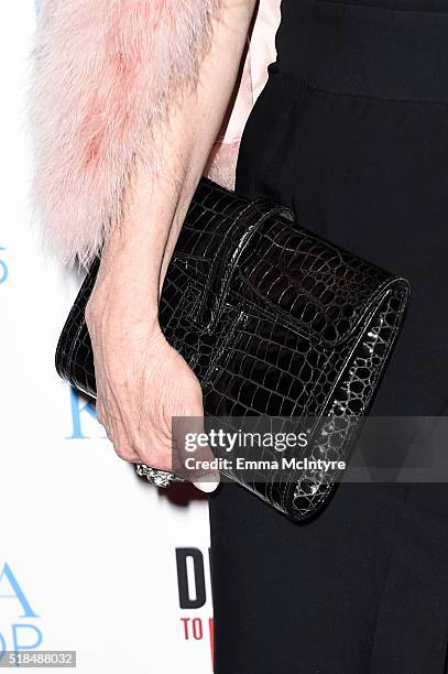 Television personality Kyle Richards, purse detail, arrives at the WE tv celebration of the premiere of 'Kendra On Top' and 'Driven To Love' at...