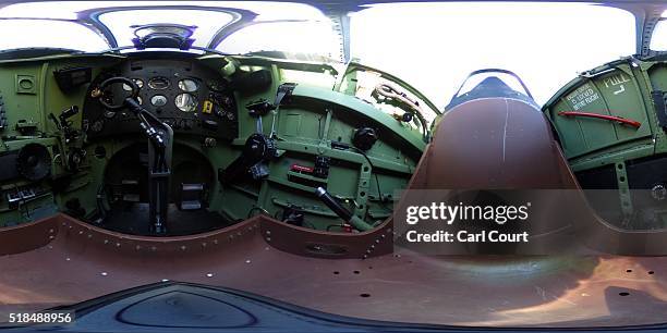 General view of a World War 2 Spitfire Mk XVI cockpit at Horseguards Parade on March 30, 2016 in London, England. The RAF Museum will display...