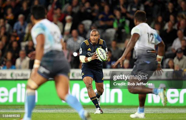 Patrick Osborne of the Highlanders looks at his options during the round six Super Rugby match between the Highlanders and the Western Force at...