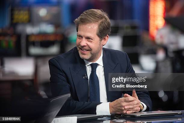 Niccolo Barattieri di San Pietro, chief executive officer of Northacre Plc, reacts during a Bloomberg Television interview on Friday, April 1, 2016....