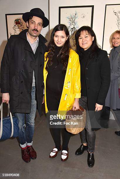 Dj Benjamin Moreau, Dj Noemie Sunshine FerstÊand her mother attend "Mr. Otto Noselong" : Roxanne Depardieu Drawings and Paintings Exhibition Preview...