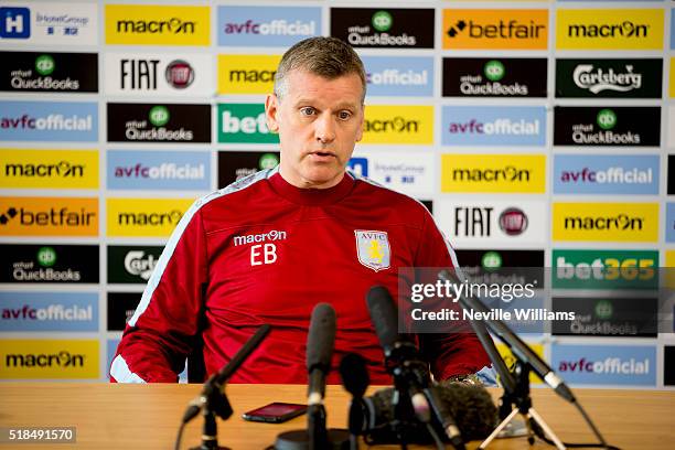 Eric Black, acting manager of Aston Villa talks to the press during a press conference at the club's training ground at Bodymoor Heath on April 01,...