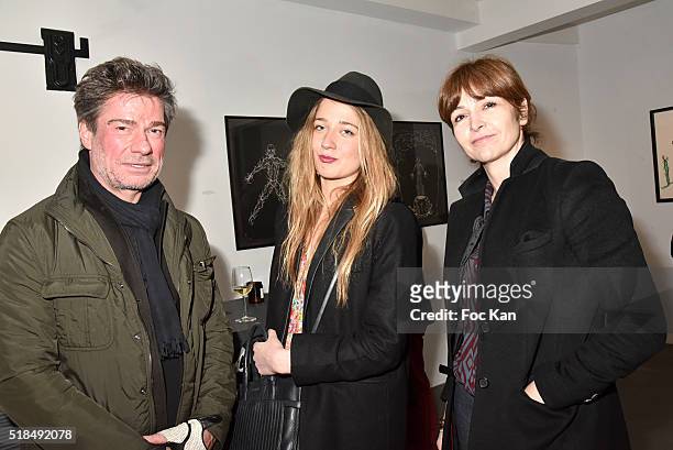 Bruno Quentin, his daughter Marie Quentin and Geraldine Lauret attend "Mr. Otto Noselong" : Roxanne Depardieu Drawings and Paintings Exhibition...