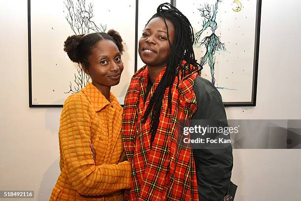 Singers Chantelle Broomes and Sira Niame attend "Mr. Otto Noselong" : Roxanne Depardieu Drawings and Paintings Exhibition Preview at Galerie...