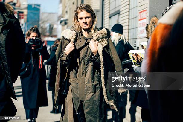 French supermodel Constance Jablonski attends the Public School show during New York Fashion Week: Women's Fall/Winter 2016 on February 14, 2016 in...