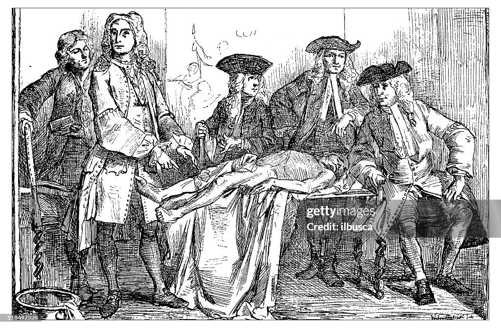 Ancienne illustration de l'anatomie du XVIIIe siècle leçon